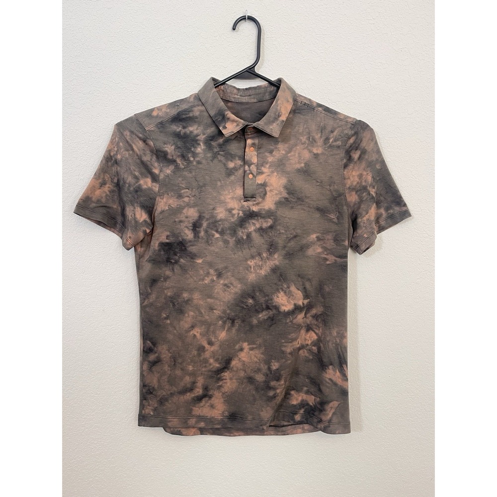 Lululemon Polo Shirt Mens Small Brown Black Tie Dye Evolution Performance Golf